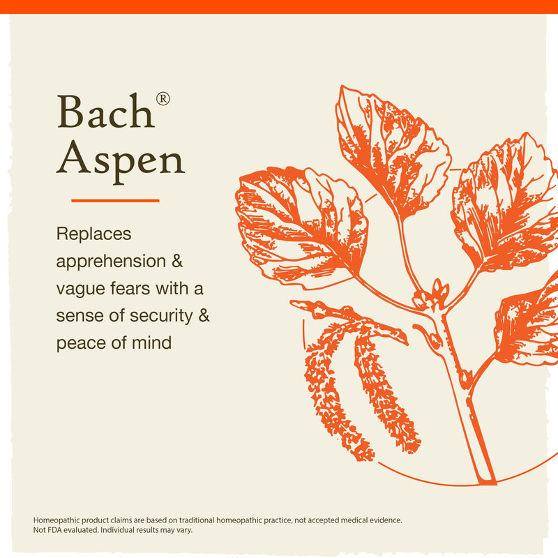 [Australia] - Bach Original Flower Remedies, Aspen for Apprehension and Security (Non-Alcohol Formula), Natural Homeopathic Flower Essence, Holistic Wellness and Stress Relief, Vegan, 10mL Dropper 