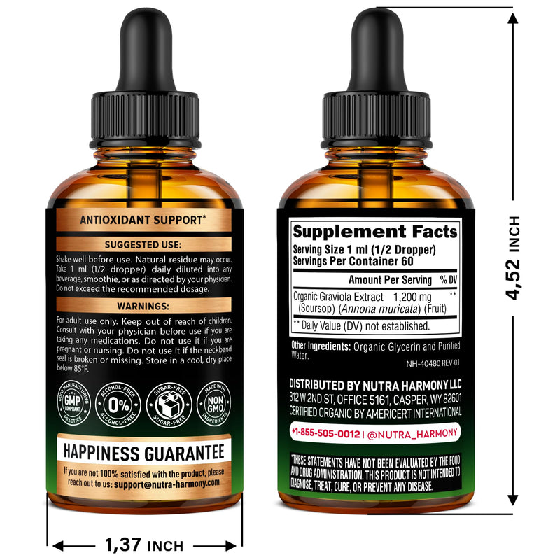 [Australia] - USDA Organic Soursop - Soursop Bitters Liquid - Graviola Fruit Extract - Antioxidant for Digestion & Detox | Energy Boost & Immune Support - Sugar & Alcohol-Free, Natural Taste - Made in USA - 2 Fl Oz 