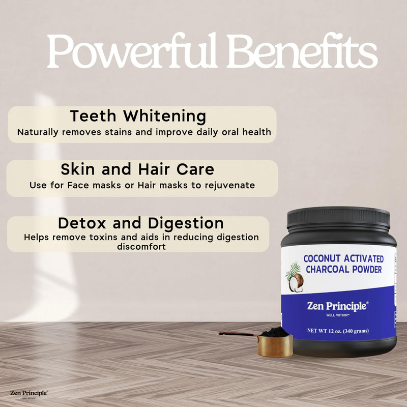 [Australia] - Zen Principle Coconut Activated Charcoal Powder. Whitens Teeth, Rejuvenates Skin and Hair, Supports Better Digestion. USA-Owned Producers, Free Scoop, 12 Oz 12 Ounce (Pack of 1) 