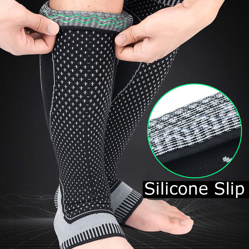 [Australia] - Compression Socks Calf Foot Sleeves for Ankle Heel Plantar Fasciitis Support Increase Blood Circulation Relieve Arch Pain Shin Splints Reduce Swelling Grey Medium 