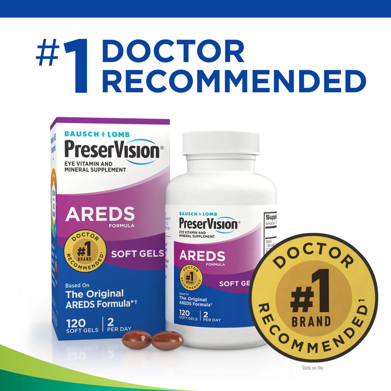 PreserVision AREDS Eye Vitamins, #1 Eye Doctor Recommended Brand, Multivitamin with Copper, Vitamin A, C & E, Zinc Supplements, 120 Softgels 120 Count (Pack of 1)