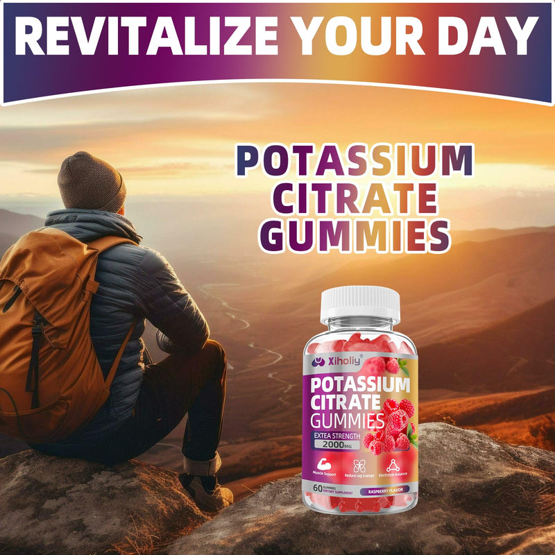 Potassium Citrate Gummies 2000mg, High Potency Electrolyte Gummies, 60 Chew | Potassium Supplement with Magnesium glycinate, Zinc, Vitamin C D3 K2, for Electrolyte Balance, Leg Cramps, Muscle Support 60 Count (Pack of 1)
