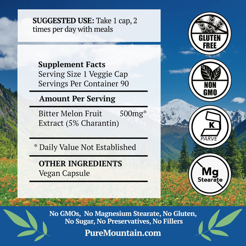 [Australia] - Pure Mountain Botanicals Bitter Melon Capsules - Kosher Vegan Caps with 500mg Bitter Melon Extract Supplement 