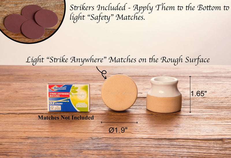 [Australia] - Demi's Home Match Striker - Set of 2 - White - (Matches Not Included) - Ceramic Match Holder with Striker 