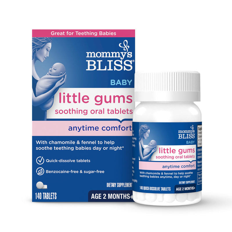 [Australia] - Mommy's Bliss Little Gums Soothing Oral Tablets, Great for Teething Babies, Benzocaine-Free & Sugar-Free, 2 Months+, 1 Bottle (140 Tablets) 
