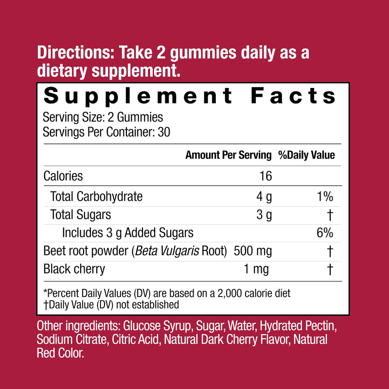 [Australia] - COUNTRY FARMS Bountiful Beets Gummies, Circulation Superfood, Promotes Energy and Endurance, Nitric Oxide Booster, 30 Servings, White, 60 Count Black Cherry 60 Count (Pack of 1) 