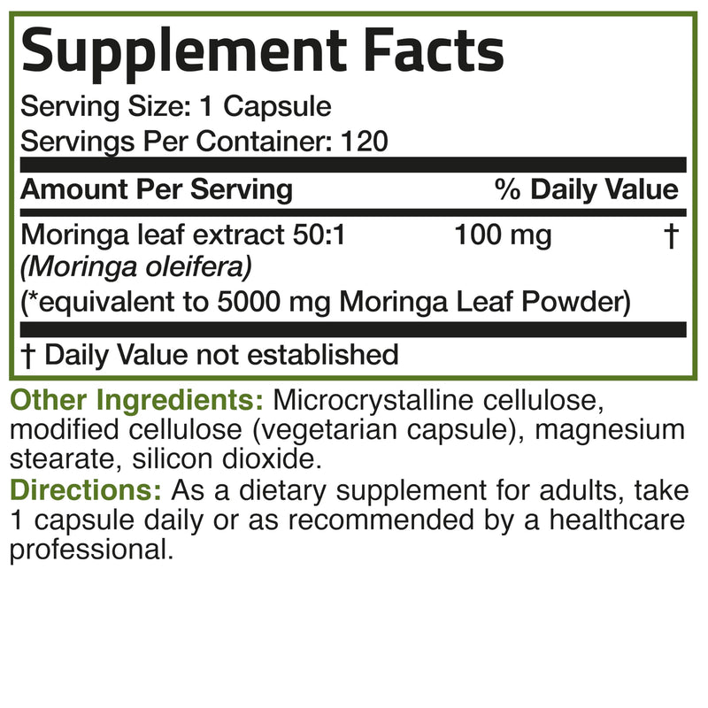 Bronson Moringa Extra Strength Capsules Moringa Oleifera Powder, 120 Count 120 Count (Pack of 1)