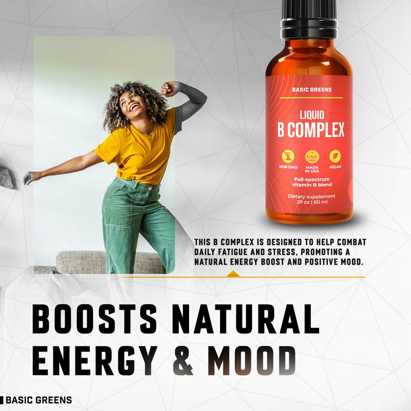 B Complex Liquid Drops Vegan - B1, B2, B3, B5, B6, B7, B9, B12 - 2 Fl Oz
