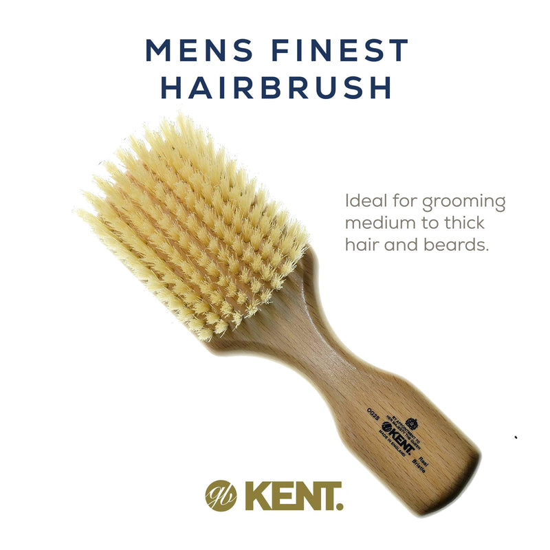 Kent OG2S Beechwood Soft Bristle Hair & Facial Brush - Exfoliating Soft White Natural Boar Bristle Brush for Men's Grooming, Hair Care & Beard Straightener