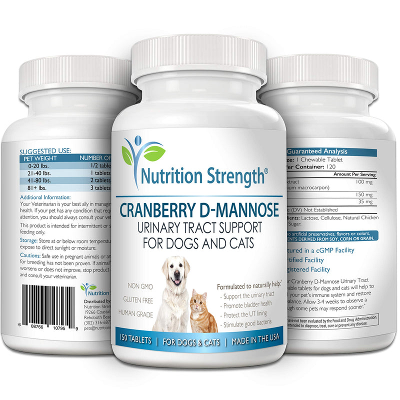 Cranberry D-Mannose for Dogs, Support for UTI in Dogs, Urinary Tract + Immune Health Supplement, Support for Bladder Infection in Dogs, Cranberry for Dogs, 150 Chewable Tablets - PawsPlanet Australia
