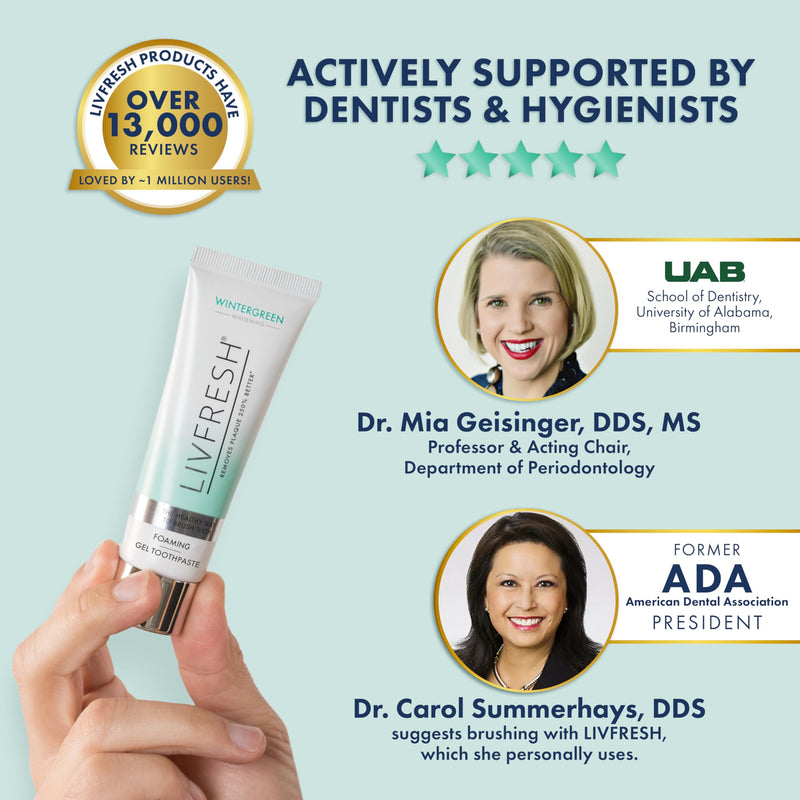 LIVFRESH Toothpaste Gel, Clinically Proven to Remove Plaque 250% Better, Improves Gum Health 190% Better, Prevents & Reduces Tartar, Freshens Breath, SLS Free Dental Gel, Wintergreen Wintergreen, Foaming, Whitening 1.75 Ounce (Pack of 1)
