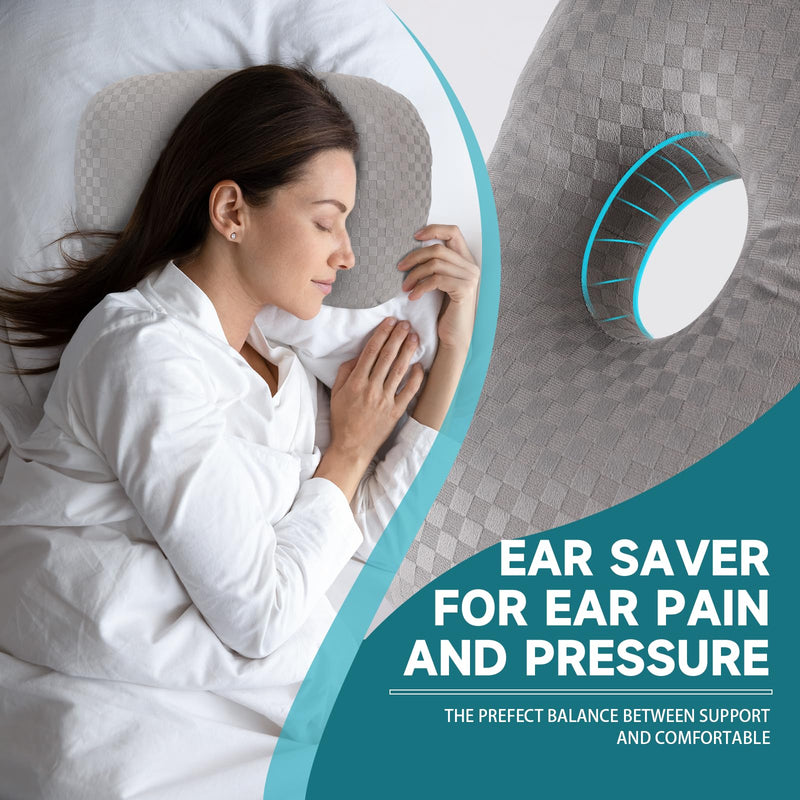 [Australia] - Ear Piercing Pillow with an Ear Hole, Cotton and Polyester Side Sleeping Pillow for CNH and Ear Pain Ear Inflammation Pressure Sores for Side Sleepers, Ear Guard Pillow (Light Grey) Light Grey 