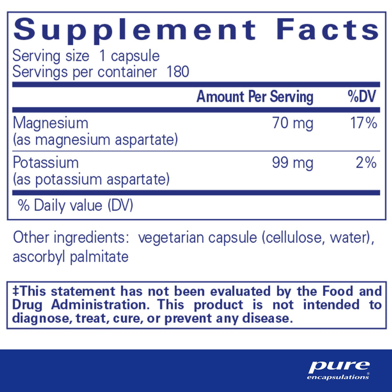 [Australia] - Pure Encapsulations Potassium Magnesium (Aspartate) | Supplement to Support Heart, Muscular, Bone, and Nerve Health* | 180 Capsules 180 Count (Pack of 1) 