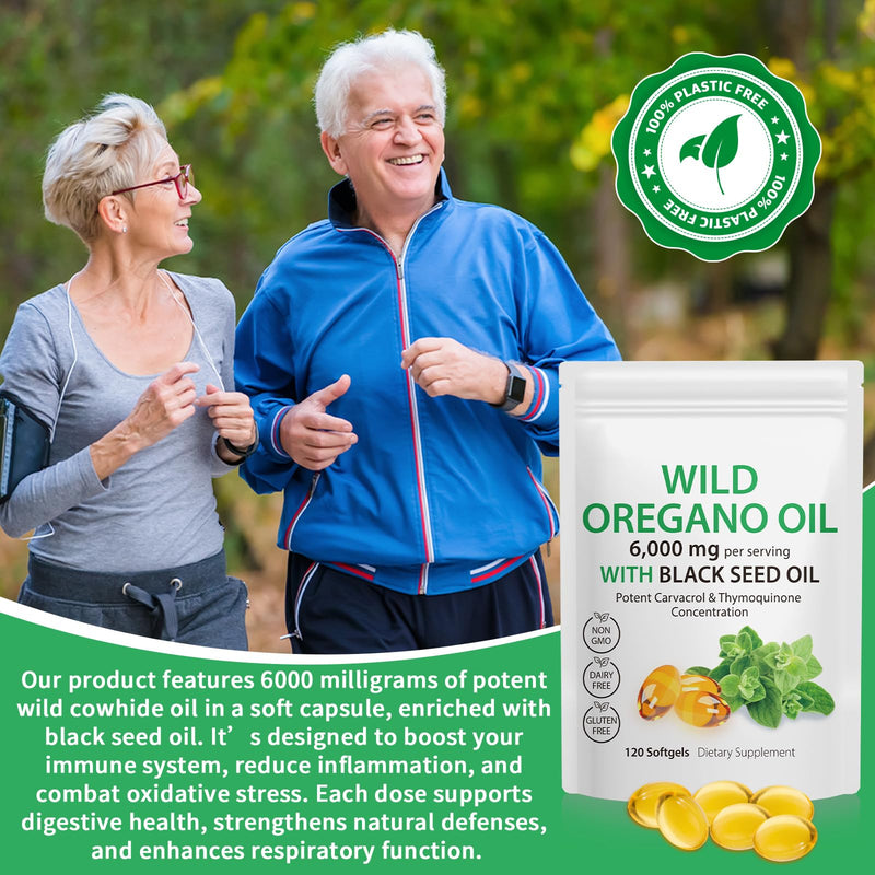 2 Pack Oregano Oil 6000mg with Black Seed Oil 200mg120 Softgel- Highest Concentration, 165mg Carvacrol, Non-GMO, Supports Immune & Digestive Health 240 count (Pack of 1)