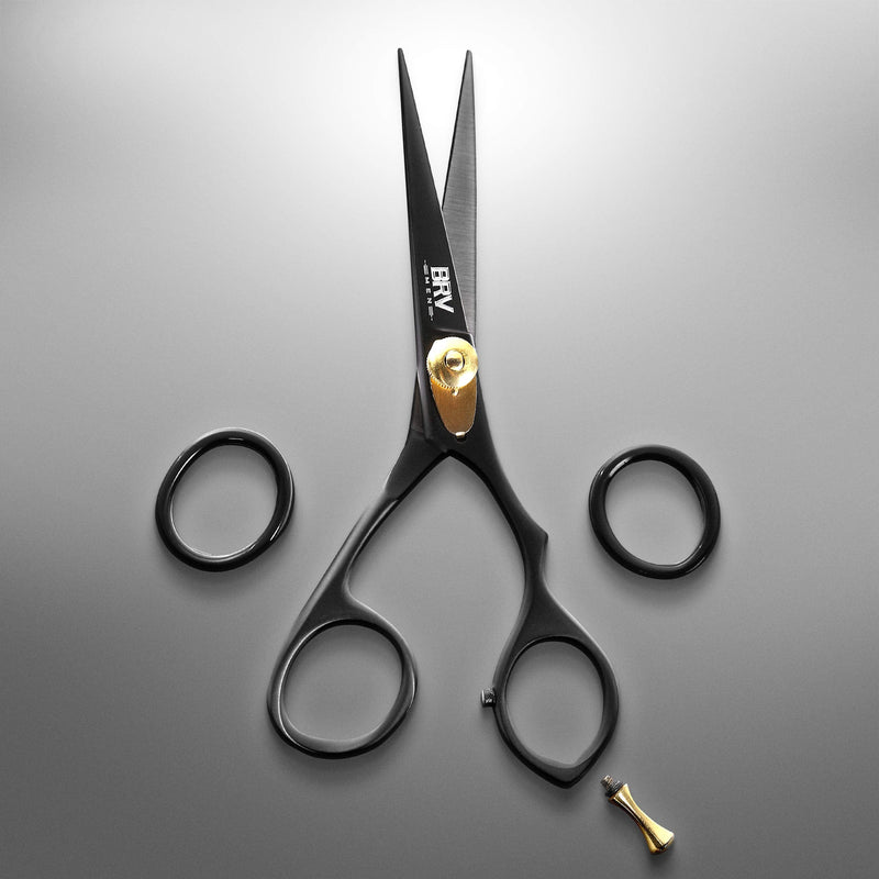 BRV MEN Professional Mustache & Beard Trimming Scissors - 5.5" | High Carbon Stainless Steel & Hammer Forged Mustache Scissors | Razor Sharp Facial Hair Trimming Shears (RIGHT HANDED - Black) Right Handed - Black