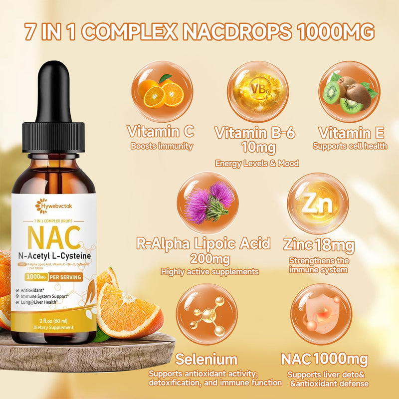 [Australia] - Liquid NAC Drops 1000 MG, NAC Supplement N-Acetyl Cysteine with R-Alpha Lipoic Acid,NAC for Kids & Adults, Immune & Antioxidant Support, Liver & Lung Health, Orange Flavor, 0 Sugar, 2FL OZ 