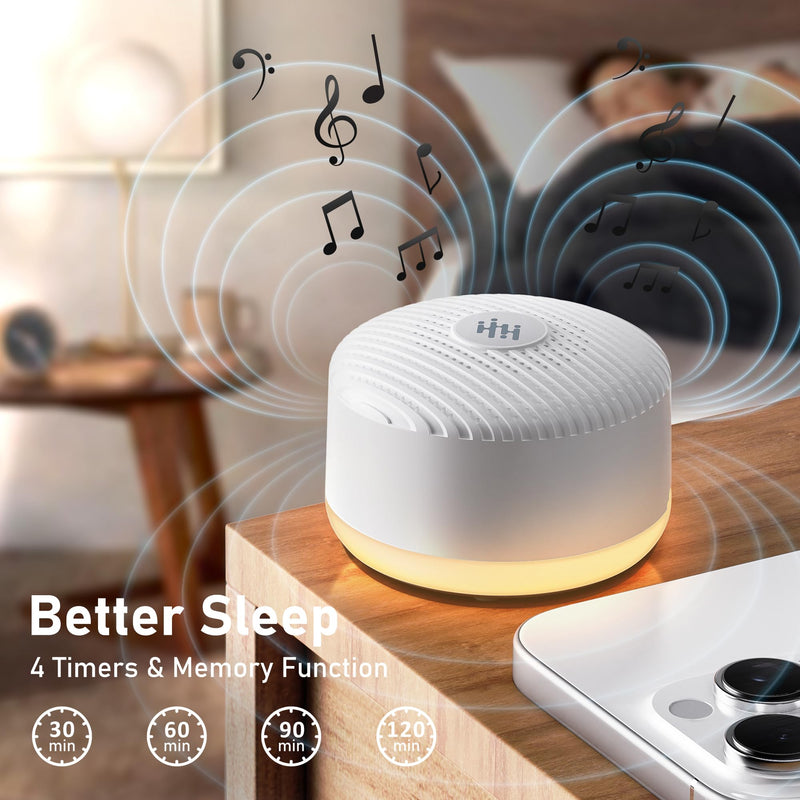 [Australia] - Portable Sound Machine & Night Light, White Noise Sound Machine for Baby & Adults with 12 Selected Sounds - Rechargeable, Memory Function, Timer - Sleep Soother, Home & Travel, White Middle 