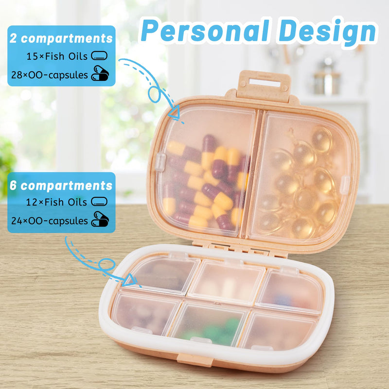 4 Pack Pill Organizer - Travel Pill Box with Label, Daily Pill Case | 8 Compartment Medicine Case for Pocket Purse Waterproof Portable Pill Supplement Case, Travel Pill Container to Hold Vitamin 4 Pcs 8-Compartment Purple Green Orange Beige