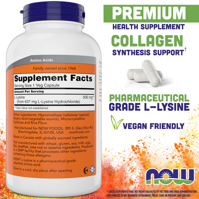 NOW L-Lysine 500 mg, 360 Capsules