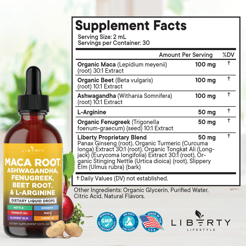 [Australia] - Organic Maca Root Liquid Drops with Ashwagandha, Nettle, Fenugreek, Beet Root and L-Arginine Liquid Multivitamin for Women and Men - 4oz 2 Fl Oz (Pack of 2) 