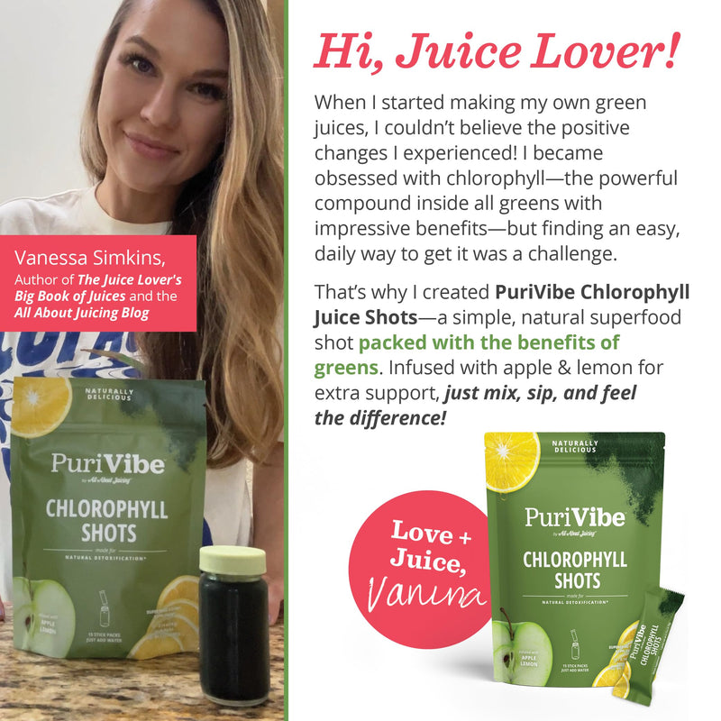 [Australia] - All About Juicing Chlorophyll Green Juice Shots - Clean Energy, Detox, Alkalize - 15 Stick Packs - Superfood Juice Powder - PuriVibe Chlorophyll Shots 15 Pack 