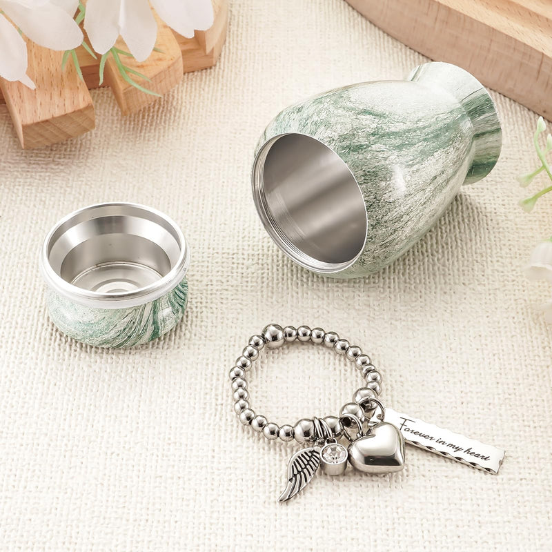 [Australia] - Dletay Small Urns for Human Ashes 2.85 Inch Mini Cremation Urns for Mom Dad Aluminum Mini Urns for Ashes-Lake Green Different Chains Lake Green B 