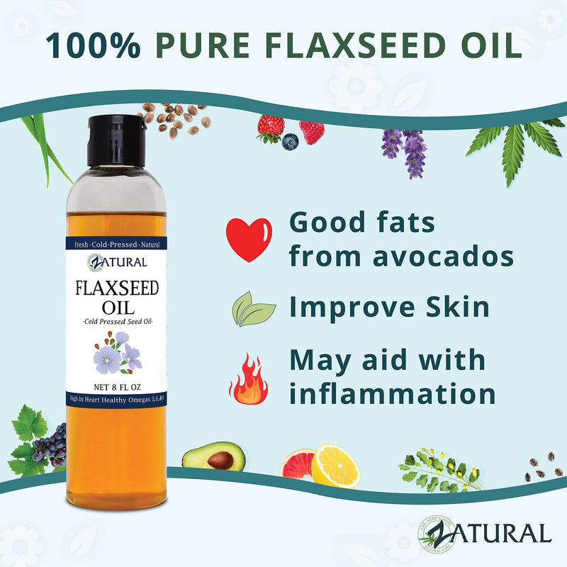 [Australia] - Zatural Flaxseed Oil Organically Grown 100% Pure Flax Seeds Cold Pressed Vegan Omega Fatty Acids (8oz) 8 Ounce (Pack of 1) 