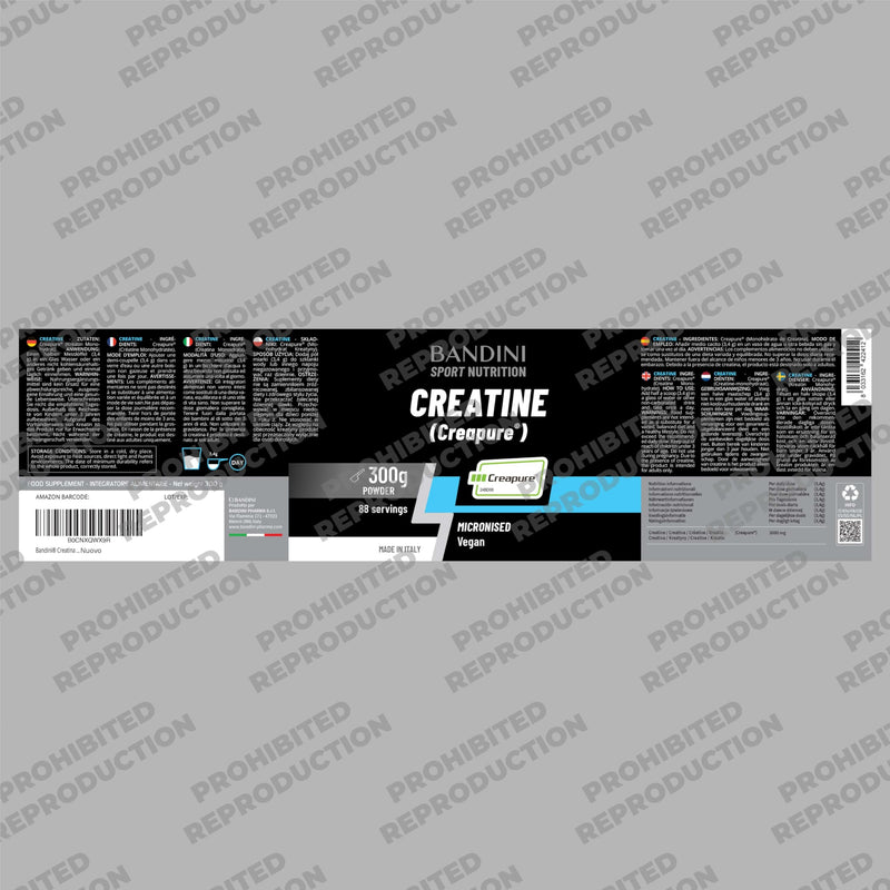 Bandini® Creatine CREAPURE® Pure Powder Monohydrate - 300g for 88 Servings - 100% Vegan - Pure and Clean Creapure Supplement for Sport, Gym, Strength & Pre Workout - No fillers - for ATP and Recovery