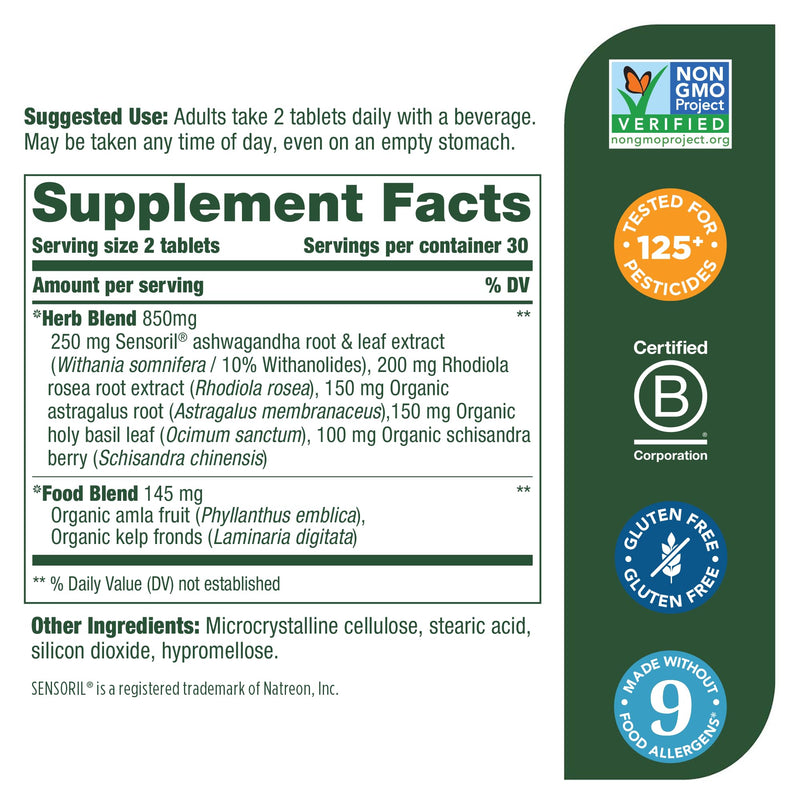[Australia] - MegaFood Stress Protect with Ashwagandha & Herb Blend -Supports Healthy Stress Response - Rhodiola Root, Vegetarian, Non-GMO, Gluten-Free - Made without 9 Food Allergens - 60 Tabs (30 Servings) 60 Count (Pack of 1) 