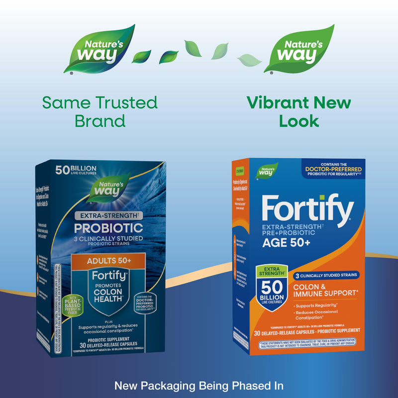 Nature's Way Fortify Extra Strength(1) Probiotic Adults 50+, 50 Billion Live Cultures, Prebiotics, Probiotics for Digestive Health*, Immune Support*, Colon Health*, 30 Capsules | 50 Billion Live Cultures; Daily Probiotic for Colon, Digestive, and Immun...
