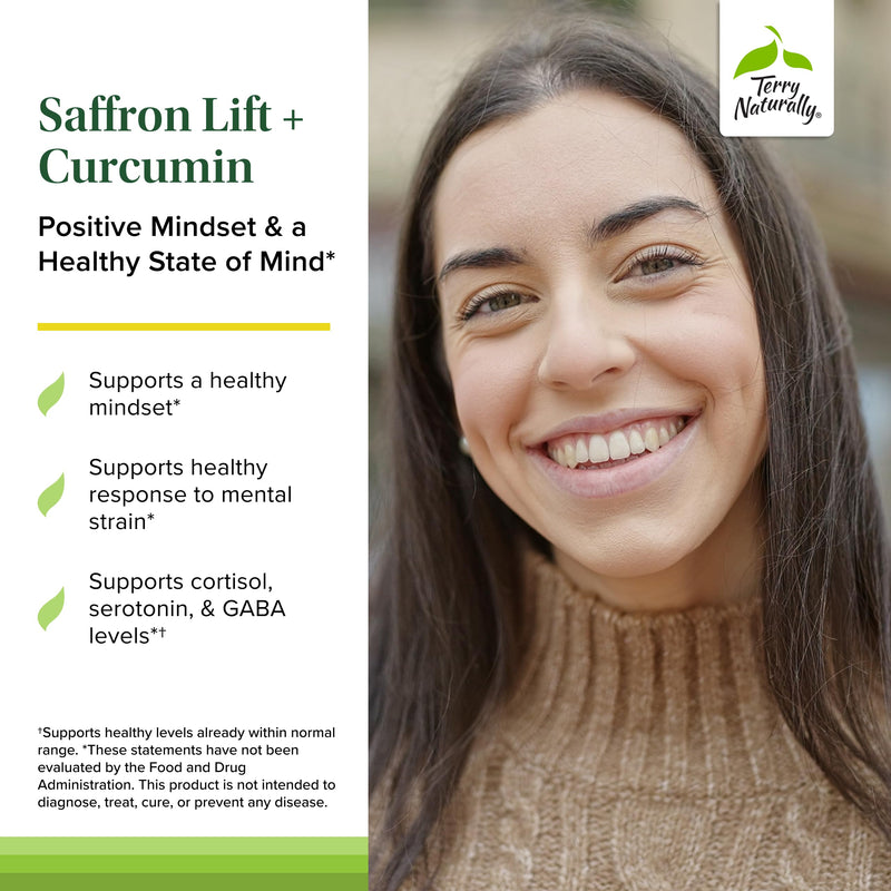 [Australia] - Terry Naturally Saffron Lift + Curcumin - Herbal Supplement with Curcumin - Non-GMO Saffron & Brain Curcumin Capsules - Concentration & Relaxation Support Supplement - 60 Capsules 