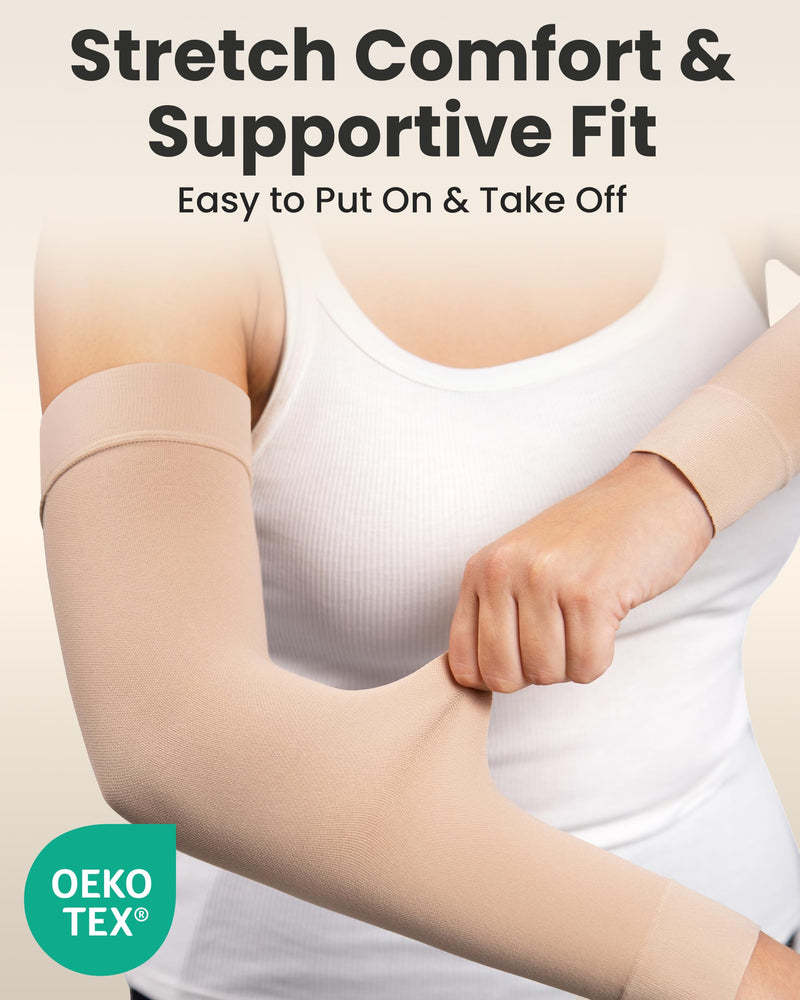 [Australia] - KEMFORD Compression Lymphedema Arm Sleeves for Women - 15-20 mmHg, 1 Pair, Beige, 3XL - Medical Arm Brace for Swelling, Edema, Circulation 