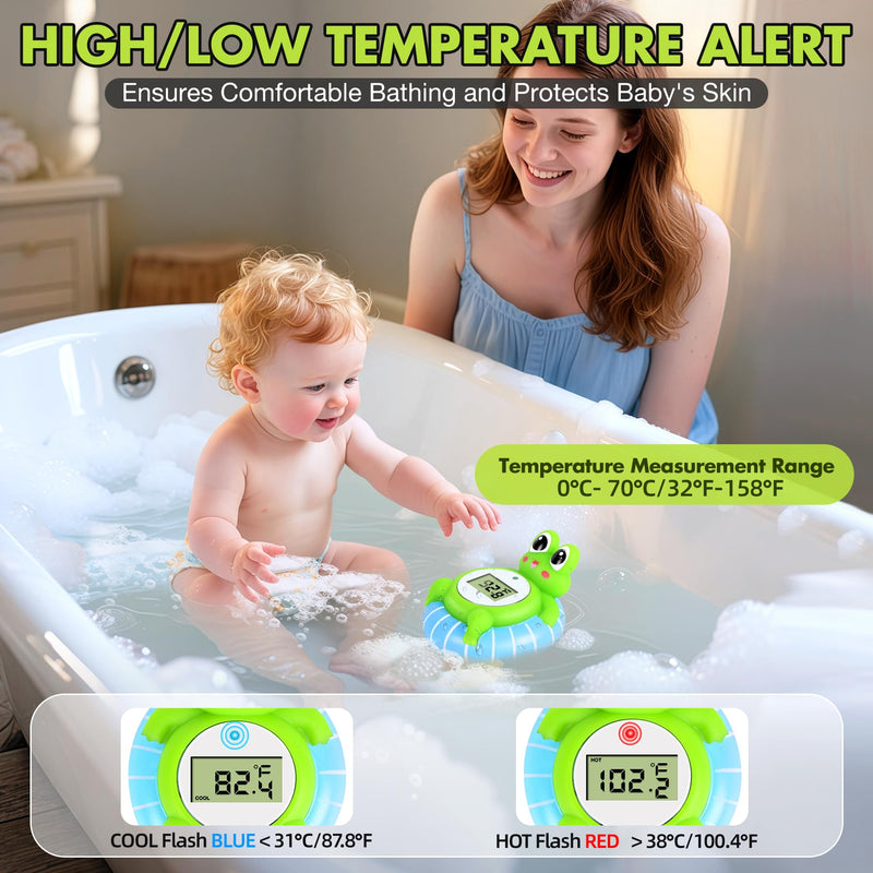 [Australia] - Baby Bath Thermometer - CPC Certified | IP68 Waterproof, BPA-Free for Newborn Safety | Floating Design, Temp Alarm & Backlit Display | Baby Bathtub Temperature Toy 
