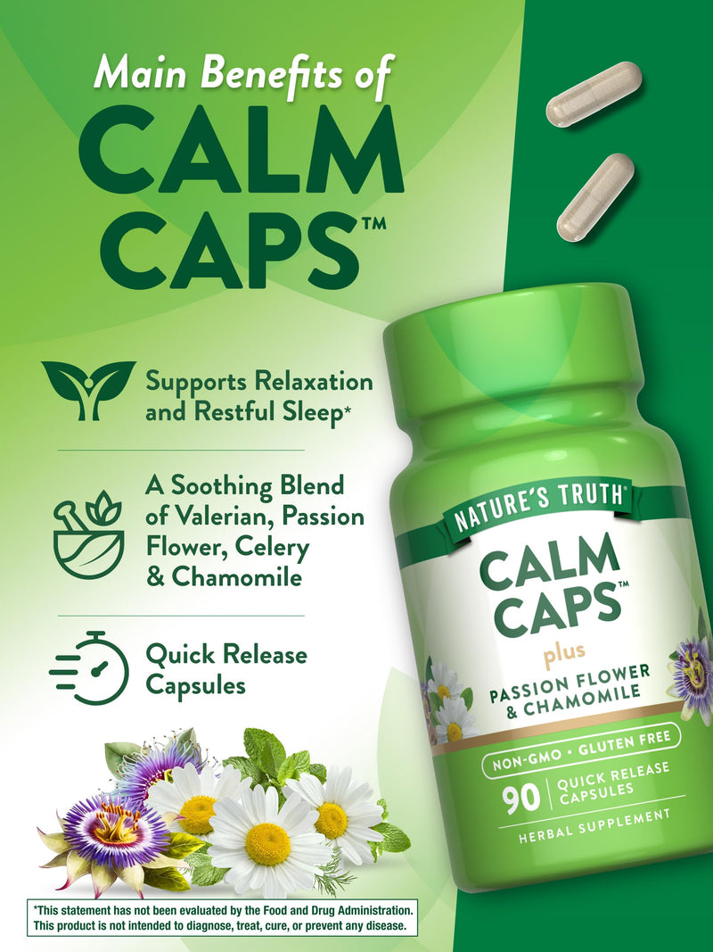 [Australia] - Nature's Truth Calm Caps | 90 Capsules | with Passion Flower and Chamomile | Non-GMO, Gluten Free Supplement 