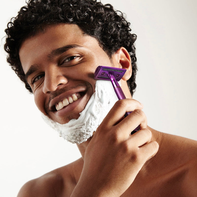 [Australia] - Double Sided Safety Razor for Men and Women with 5 Blades, Eco-Friendly Razor, Metal Razor with Exquisite Handle (Purple) Purple Razor 
