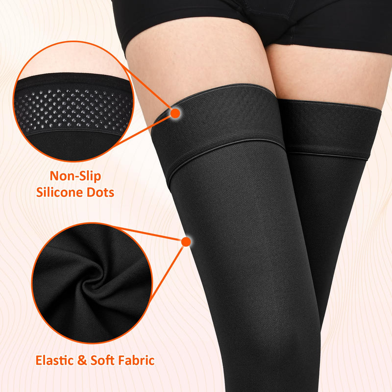 [Australia] - Thigh High Compression Stockings for Women Men, 20-30mmHg Footless Graduated Compression Socks with Silicone Band, Medical Support Sock for Varicose Veins, Edema, Post-Surgery, Sports Large 1 Pair-Black 