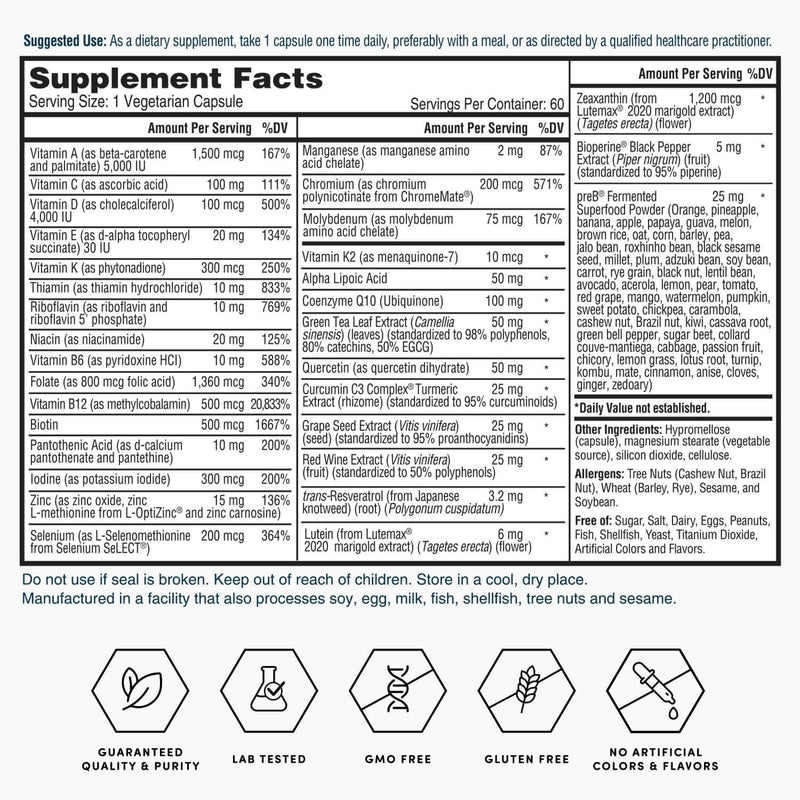 Nature's Lab Gold One Daily Multivitamin - Contains 19 Essential Vitamins & Minerals including Vitamin C, D3 & Zinc - 60 Capsules (2 Month Supply) 60 Count (Pack of 1)