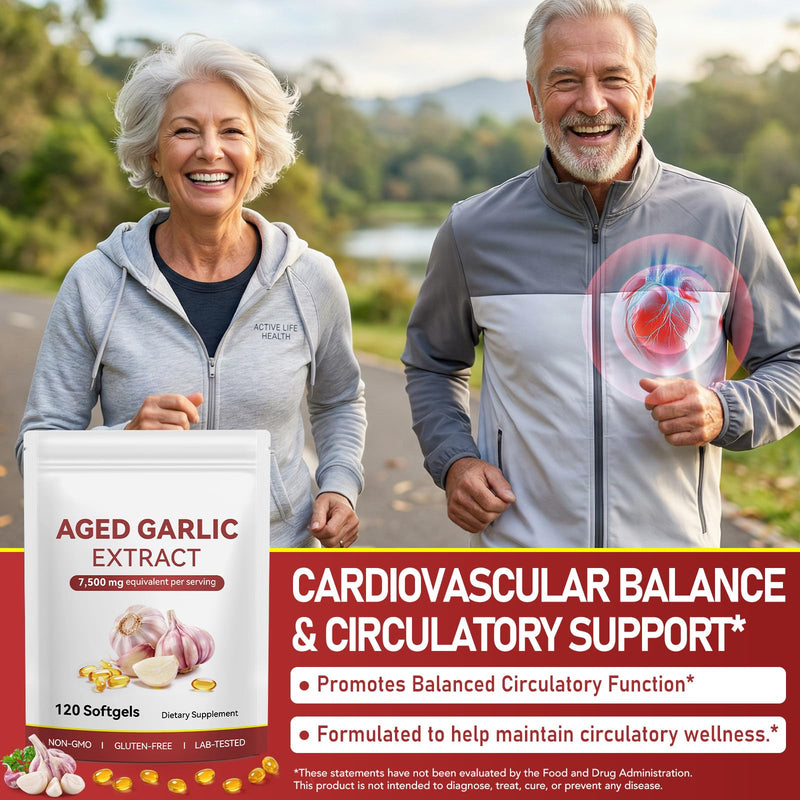 Aged Garlic Extract | 120 Softgels | 24 Months Aged Garlic Capsules | Aged Garlic Extract 7,500mg Odorless| Non-GMO, Gluten-Free | for Men and Women