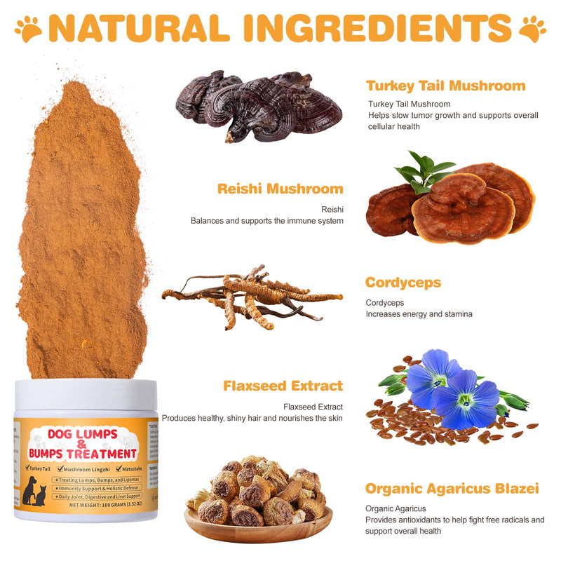 Dog Lumps & Bumps Supplement – Turkey Tail Mushroom Powder for Dogs Lipomas, Immune Support & Energy Boost, 3.52 oz - PawsPlanet Australia