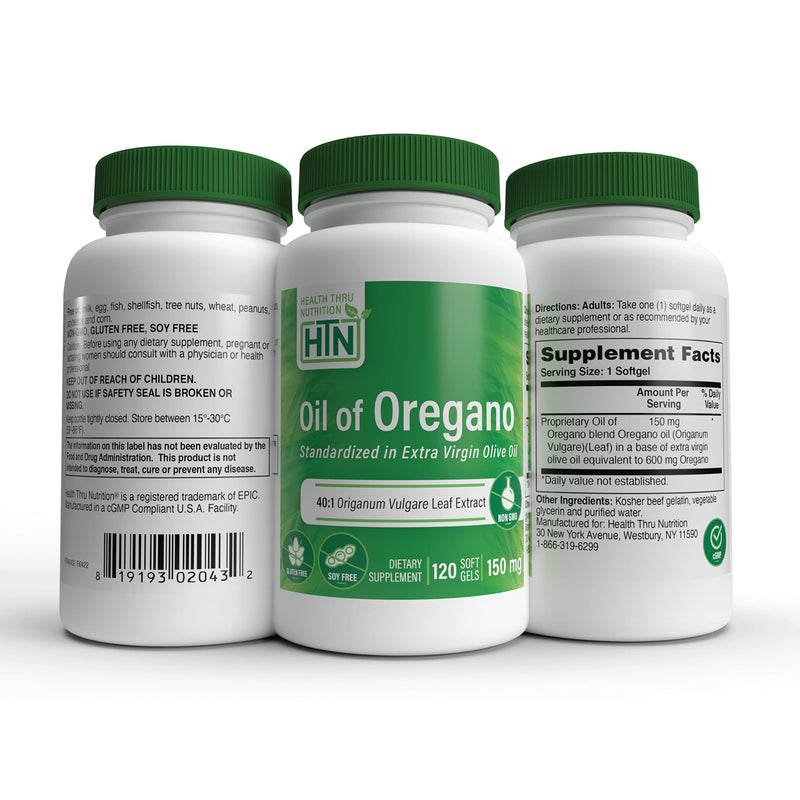 [Australia] - Oil of Oregano 120 Mini-Softgels | Wild Harvested | European 40:1 Origanum Vulgare Equivalent to 600mg Oregano in Extra Virgin Olive Oil | Non-GMO Gluten Free | by Health Thru Nutrition (Pack of 120) 120 Count (Pack of 1) 