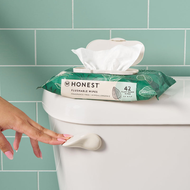[Australia] - The Honest Company Plant-Based Flushable Wipes | 99% Water, Hypoallergenic, EWG Verified, Safe to Flush | Fragrance Free, 42 Count Unscented 42 Count (Pack of 1) 