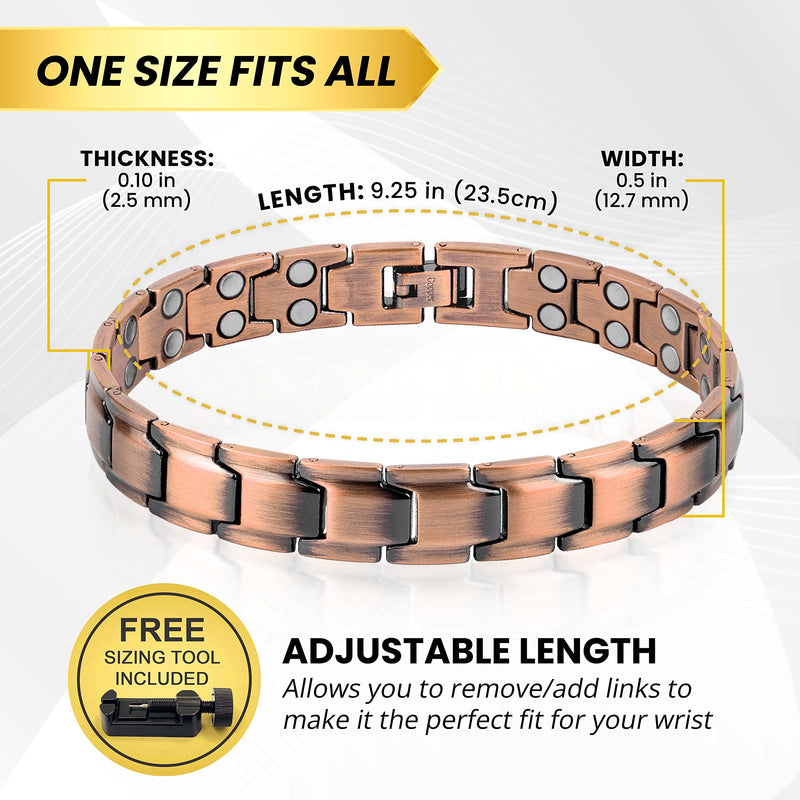 [Australia] - MagnetRX® Pure Copper Bracelet for Men – Effective Ultra Strength Magnetic Copper Bracelets – Adjustable Bracelet Length with Included Sizing Tool (Leo Style) Leo Style 