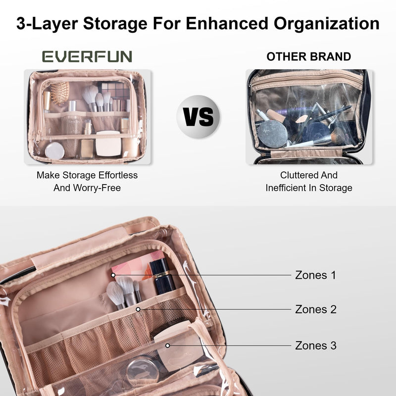 Everfun Travel Toiletry Bag with Hanging Hook and Leakproof Wet/Dry Compartments, Large Capacity Makeup Cosmetic Organizer for Women, 12x9x4.5 Inch, Cyan Blue