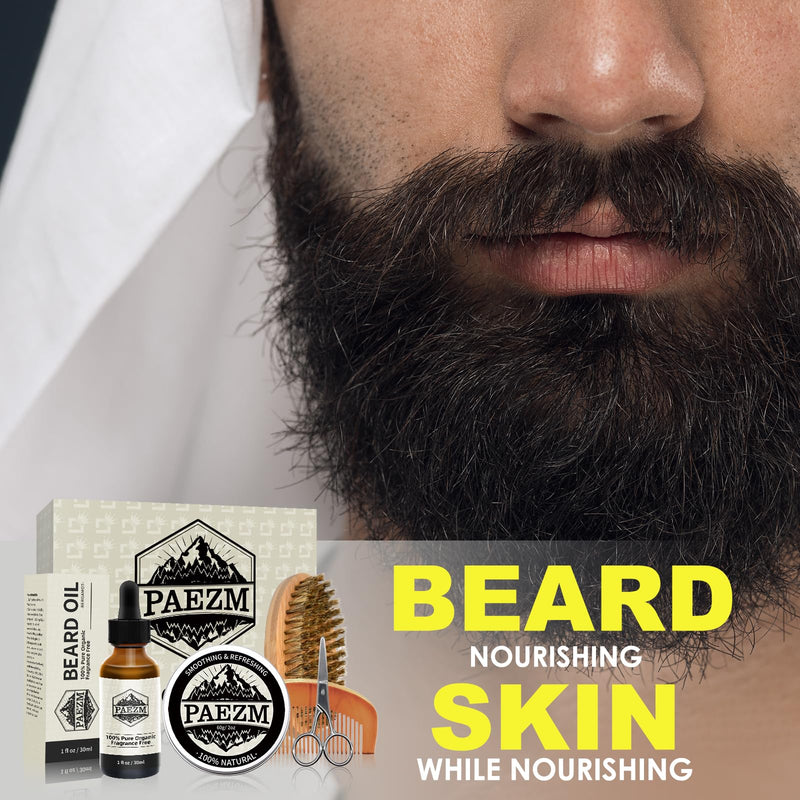 [Australia] - 5 piece beard care set for men, including natural beard oil, sandalwood scented beard balm, brush, comb, scissors, storage bag, beard care set as Christmas, birthday for him 