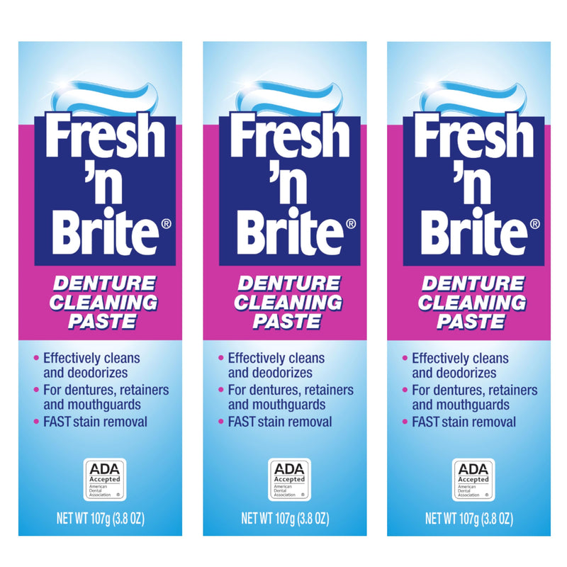 [Australia] - Fresh 'n Brite Denture Cleaning Paste For Dentures, Removable Partial Dentures, Retainers, Mouthguards, Nightguards, Fast Stain Removal, pack of 3, 3.8 oz Tubes 