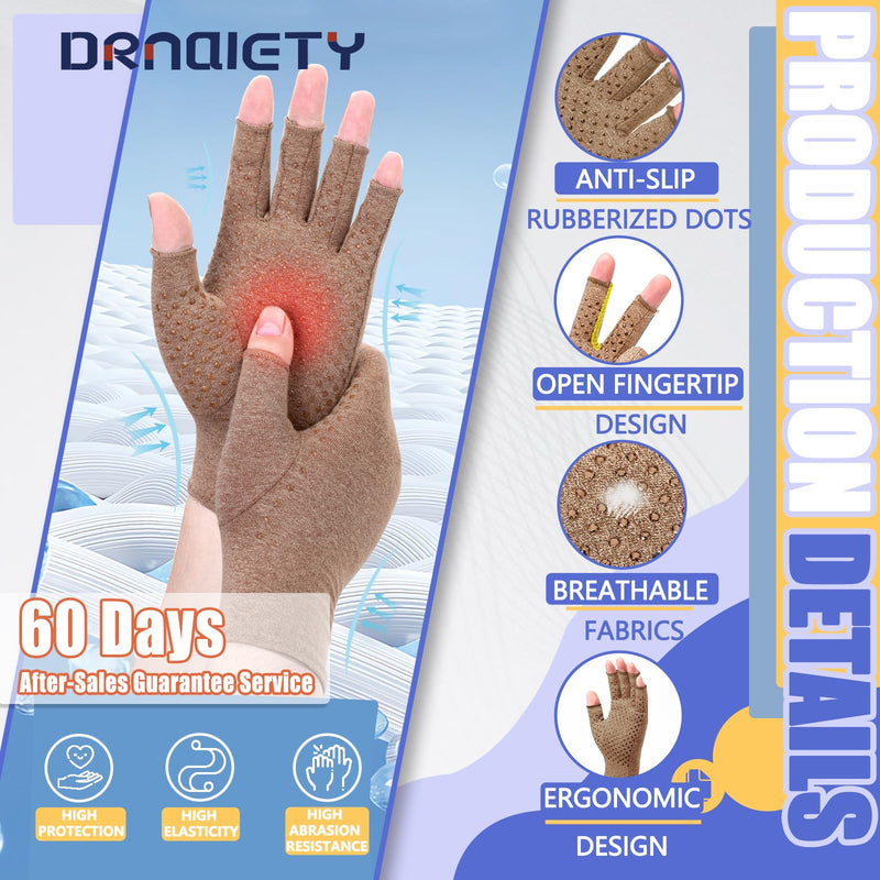 [Australia] - DRNAIETY Compression Gloves- Arthritis Gloves for Men & Women Hand Pain, Rheumatoid, Swelling, Carpal Tunnel Pain, Tendonitis, Anti-Slip Fingerless for Typing Daily Work(M, Khaki) Medium 