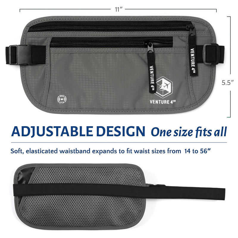 VENTURE 4TH Travel Money Belt Bundle Black and Gray - Slim Passport Holder RFID Blocking Travel Pouch to Protect Cash, Credit Cards and Travel Documents