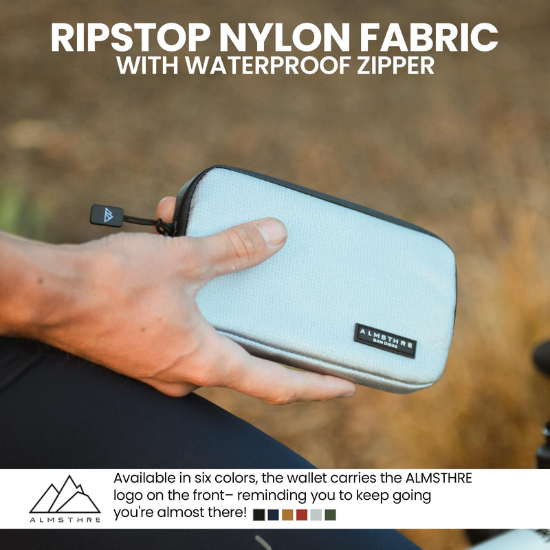 Ride Wallet 7”x4” | Waterproof Cycling Wallet for Phone, Cards & Essentials | Durable Ripstop Nylon – Fits Most Phones & Passports | Secure Storage for Biking & Travel Sterling Silver