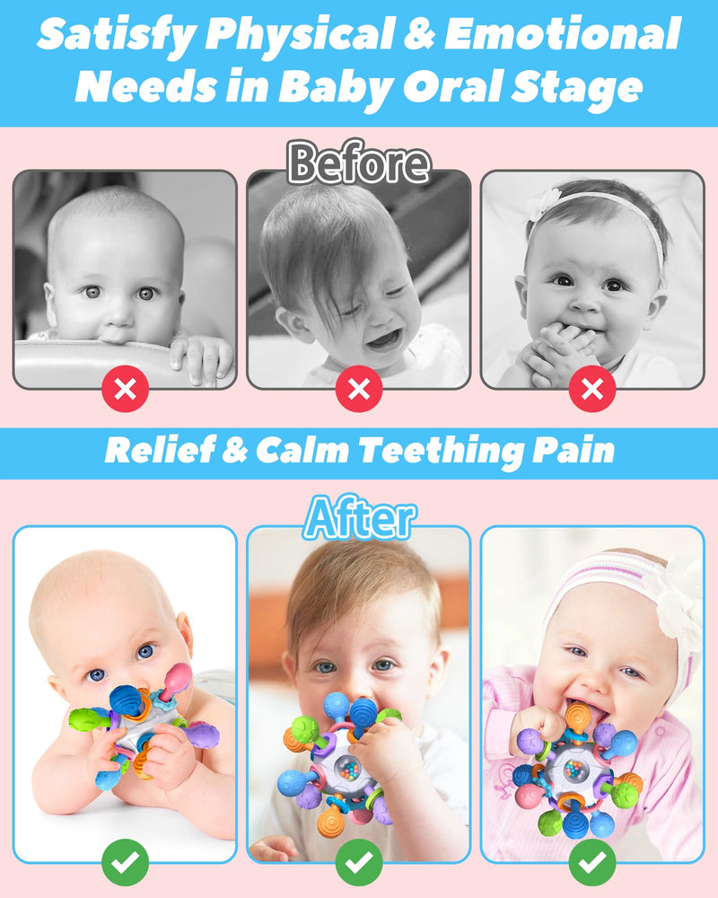 [Australia] - Baby Teething Toys for 0-6 6-12 Months Ages 0-2, Tummy Time Montessori Toys for Babies 0 3 6 9 12 18 Months, Newborn Infant Sensory Toys, Baby Shower Gifts for Boys Girls White 