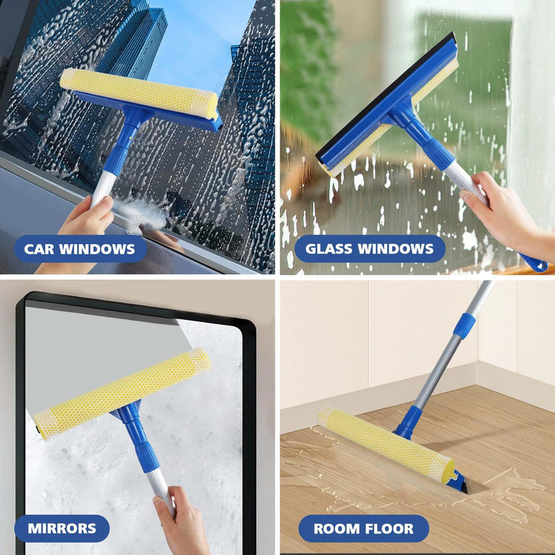[Australia] - Professional Window Squeegee,2 in 1 Squeegee Window Cleaner with Long Stainless Steel Handle,Sponge Car Window Squeegee for Gas Station, Glass,Shower,Outdoor High Window Cleaning (Expansion payment) 